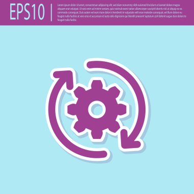 Retro mor Dişli ve turkuaz arka plan üzerinde izole iş akışı kavramı simgesi olarak oklar. Dişli yeniden yükleme işareti. Düz tasarım. Vektör İllüstrasyonu