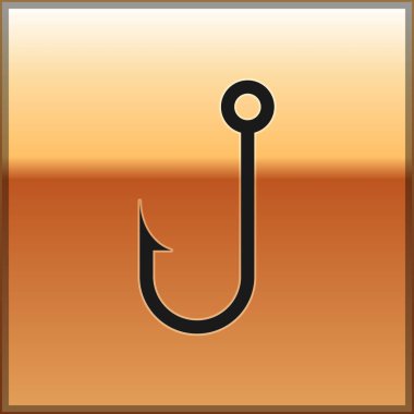 Siyah Olta kancası simgesi altın arka planda izole edilmiştir. Vektör İllüstrasyonu