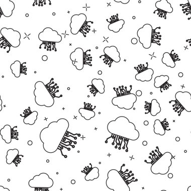 Nesnelerin Siyah İnterneti çizgi simgesi beyaz arka plan üzerinde sorunsuz desen izole. Bulut bilgi işlem tasarım konsepti. Dijital ağ bağlantısı. Vektör İllüstrasyonu