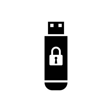 Kapalı asma kilit simgesi izole edilmiş siyah Usb flash sürücü. Güvenlik, güvenlik, koruma konsepti. Vektör İllüstrasyonu