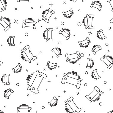 Siyah Taksi araba simgesi beyaz arka plan üzerinde sorunsuz desen izole. Vektör İllüstrasyonu