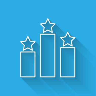 Beyaz Sıralama yıldız çizgisi simgesi uzun gölge ile izole. Yıldız derecelendirme sistemi. Favori, en iyi reyting, ödül sembolü. Vektör İllüstrasyonu