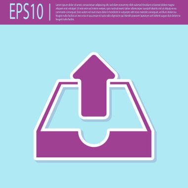 Retro mor Upload gelen kutusu simgesi turkuaz arka planda izole. Düz tasarım. Vektör İllüstrasyonu