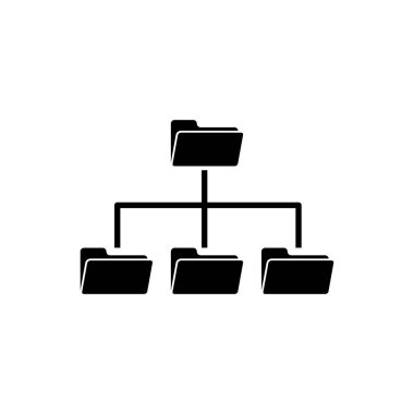 Beyaz arka planda yalıtılmış Siyah Klasör ağacı simgesi. Bilgisayar ağı dosya klasörü organizasyon yapısı akış şeması. Vektör İllüstrasyonu