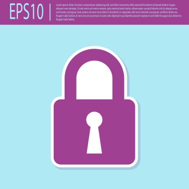Retro mor Kilit simgesi turkuaz arka plan üzerinde izole. Kapalı asma kilit işareti. Siber güvenlik konsepti. Dijital veri koruması. Güvenlik güvenliği. Vektör İllüstrasyonu