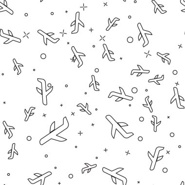 Siyah Düzlem simgesi beyaz arka plan üzerinde sorunsuz desen izole. Uçan uçak simgesi. Uçak işareti. Vektör İllüstrasyonu