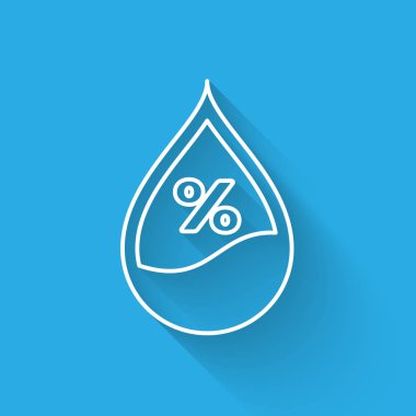 Uzun gölge ile yalıtılmış Beyaz Su damla yüzdesi simgesi. Nem analizi. Vektör İllüstrasyonu