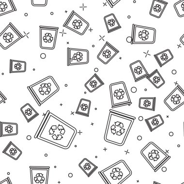 Siyah Geri Dönüşüm kutusu geri dönüşüm sembolü çizgi simgesi beyaz arka plan üzerinde sorunsuz desen izole. Çöp kutusu simgesi. Çöp kutusu tabelası. Sepet işaretini geri dönüştürün. Vektör İllüstrasyonu