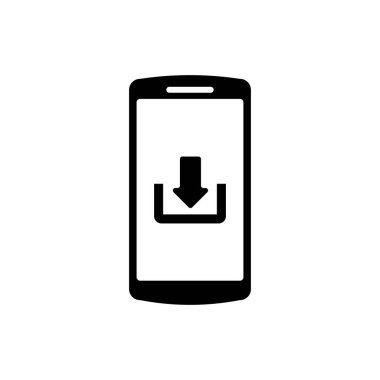 Beyaz arka planda izole indirme simgesi ile Siyah Smartphone. Vektör İllüstrasyonu