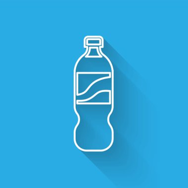 Uzun gölge ile izole su hattı simgesi Beyaz Şişe. Soda su içecek işareti. Vektör İllüstrasyonu