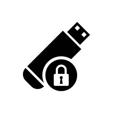 Kapalı asma kilit simgesi izole edilmiş siyah Usb flash sürücü. Güvenlik, güvenlik, koruma konsepti. Vektör İllüstrasyonu