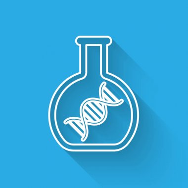 Beyaz DNA araştırması, arama çizgisi simgesi uzun gölge ile izole. Genetik mühendisliği, genetik testi, klonlama, babalık testi. Vektör İllüstrasyonu