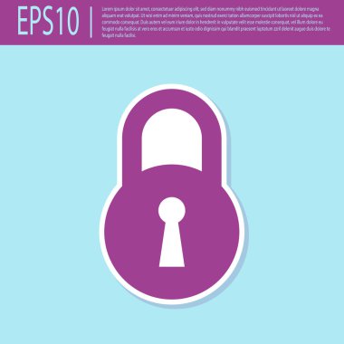 Retro mor Kilit simgesi turkuaz arka plan üzerinde izole. Asma kilit işareti. Güvenlik, güvenlik, koruma, gizlilik kavramı. Vektör İllüstrasyonu