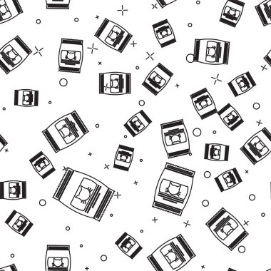 Beyaz arka plan üzerinde kedi simgesi izole dikişsiz desen için gıda Siyah Çanta. Hayvanlar için yiyecek. Evcil hayvan yiyecek paketi. Vektör İllüstrasyonu