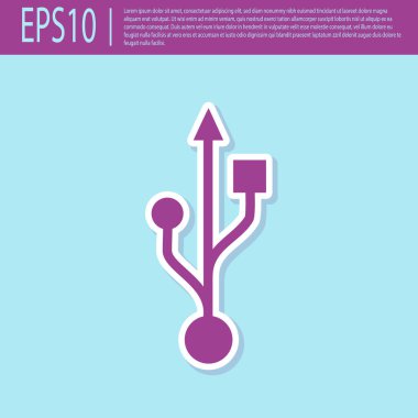 Retro mor Usb sembol simgesi turkuaz arka plan üzerinde izole. Düz tasarım. Vektör İllüstrasyonu