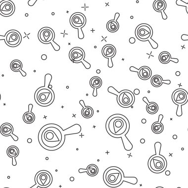 Siyah Arama konum simgesi beyaz arkaplanda izole edilmiş kusursuz desen. İşaretli büyüteç. Vektör İllüstrasyonu