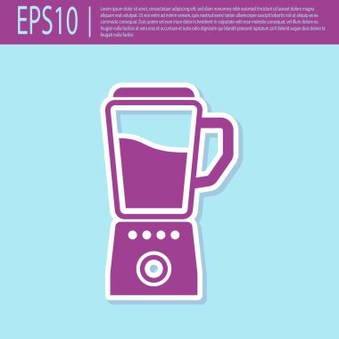 Retro mor Blender simgesi turkuaz arka plan üzerinde izole. Kase ile Mutfak elektrik sabit karıştırıcı. Pişirme smoothies, kokteyl veya meyve suyu. Düz tasarım. Vektör İllüstrasyonu