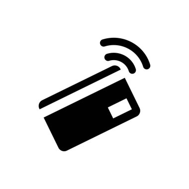 Beyaz arka planda izole edilmiş nfc kart simgesine sahip Siyah Temassız ödeme. Radyo dalga işareti olan kart. Kredi kartı ödemesi. Vektör İllüstrasyonu