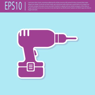 Retro mor Matkap makine simgesi turkuaz arka plan üzerinde izole. Düz tasarım. Vektör İllüstrasyonu