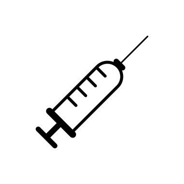 Siyah Şırınga simgesi izole. Aşı, aşı, enjeksiyon, grip aşısı için şırınga. Tıbbi ekipmanlar. Vektör İllüstrasyonu