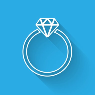 Beyaz Elmas nişan yüzüğü simgesi uzun gölge ile izole. Vektör İllüstrasyonu