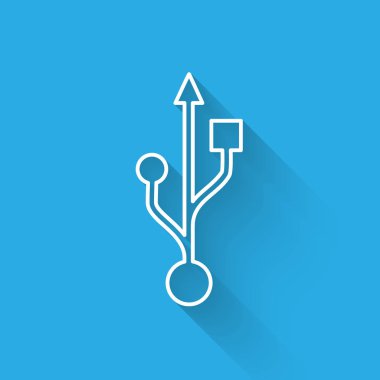 Uzun gölgeile yalıtılmış beyaz Usb simge simgesi. Vektör İllüstrasyonu