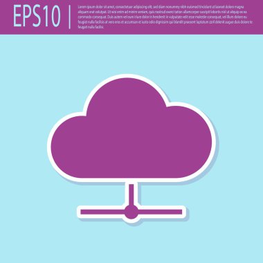 Retro mor Ağ bulut bağlantı simgesi turkuaz arka plan üzerinde izole. Sosyal teknoloji. Bulut bilgi işlem konsepti. Düz tasarım. Vektör İllüstrasyonu