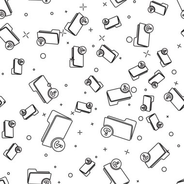 Siyah Bilinmeyen dizin simgesi beyaz arka plan üzerinde sorunsuz desen izole. Büyüteç ve klasör. Vektör İllüstrasyonu