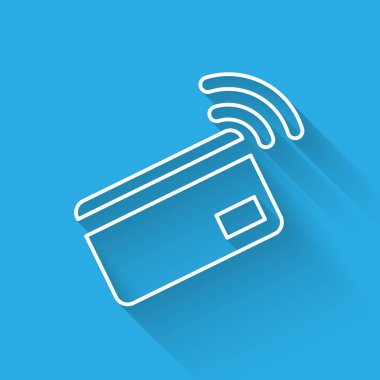 Uzun gölge ile izole nfc kart simgesi ile Beyaz Temassız ödeme. Radyo dalga işareti olan kart. Kredi kartı ödemesi. Vektör İllüstrasyonu