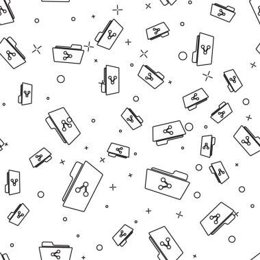 Siyah Paylaşım klasör simgesi beyaz arka planda sorunsuz desen yalıtılmış. Klasör paylaşımı. Klasör aktarım işareti. Vektör İllüstrasyonu