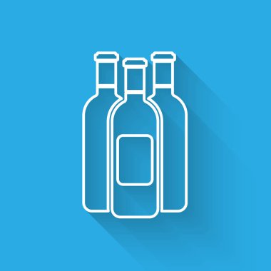 Uzun gölge ile izole şarap simgesi Beyaz Şişeler. Vektör İllüstrasyonu