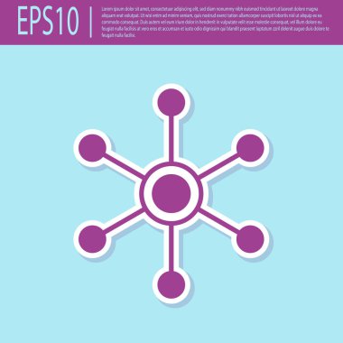 Retro mor Ağ simgesi turkuaz arka plan üzerinde izole. Küresel ağ bağlantısı. Küresel teknoloji veya sosyal ağ. Noktaları ve çizgileri birbirine bağlıyor. Düz tasarım. Vektör İllüstrasyonu
