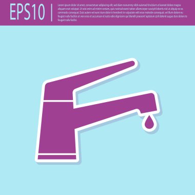 Retro mor su musluk düşen su damla simgesi turkuaz arka plan üzerinde izole ile. Düz tasarım. Vektör İllüstrasyonu