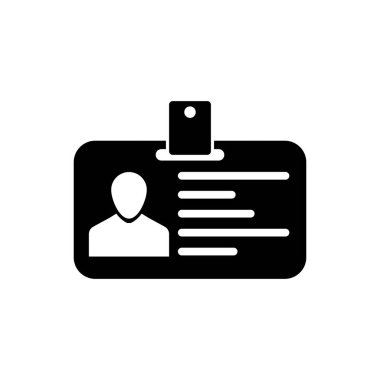 Beyaz arka planda yalıtılmış siyah kimlik rozeti simgesi. Kimlik kartı. Bu sunum için kullanılabilir, şirketin kimliği, reklam ve vb. Vektör İllüstrasyonu