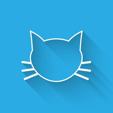 Uzun gölgeile yalıtılmış Beyaz Kedi çizgi simgesi. Vektör İllüstrasyonu