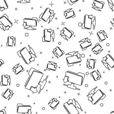 Siyah Ftp klasör indirme simgesi beyaz arka plan üzerinde sorunsuz desen izole. Yazılım güncelleştirme, transfer protokolü, yönlendirici, takım çalışması araç yönetimi, kopyalama süreci kavramı. Vektör İllüstrasyonu