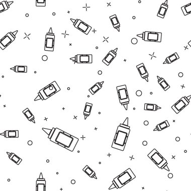 Siyah Hardal şişe çizgi simgesi beyaz arka plan üzerinde sorunsuz desen izole. Vektör İllüstrasyonu