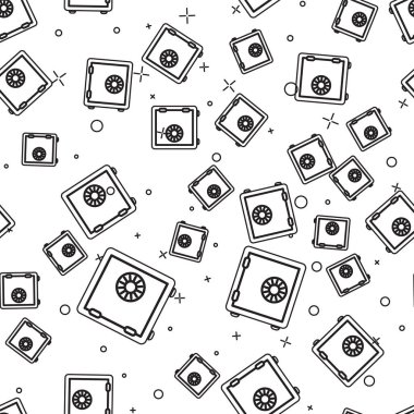 Siyah Güvenli simgesi beyaz arkaplanda izole edilmiş kusursuz desen. Kapı, şifreli bir banka kasası. Güvenilir Veri Koruma. Vektör İllüstrasyonu