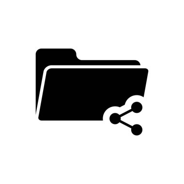 Siyah Paylaşım klasör simgesi yalıtılmış. Klasör paylaşımı. Klasör aktarım işareti. Vektör İllüstrasyonu