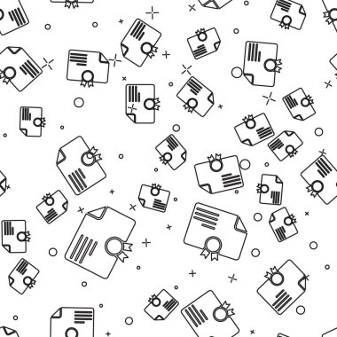 Siyah Sertifika şablon usimgesi beyaz arka planda sorunsuz desen yalıtılmış. Başarı, ödül, derece, hibe, diploma kavramları. İş başarı belgesi. Vektör İllüstrasyonu