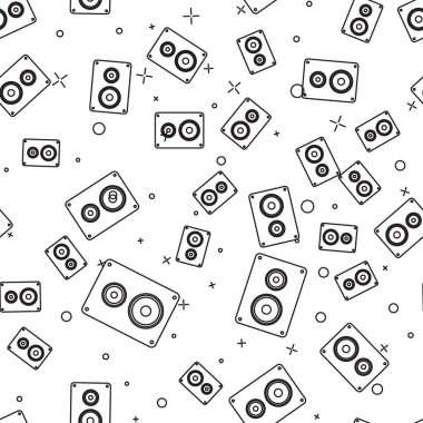 Siyah Stereo hoparlör simgesi beyaz arkaplandaki kusursuz deseni izole etti. Ses sistemi hoparlörleri. Müzik ikonu. Müzikal sütun hoparlörü. Vektör İllüstrasyonu
