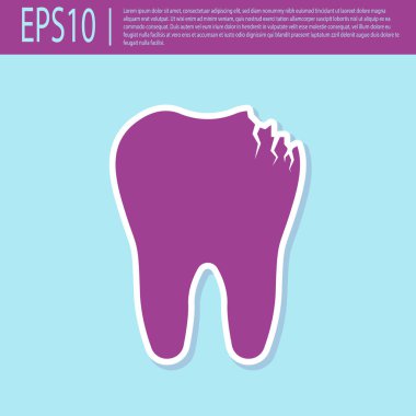 Retro mor Kırık diş simgesi turkuaz arka plan üzerinde izole. Diş problemi simgesi. Diş bakımı sembolü. Düz tasarım. Vektör İllüstrasyonu