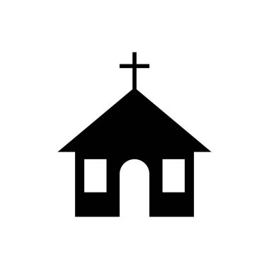 Siyah Kilise binası ikonu beyaz arka planda izole edilmiş. Hıristiyan Kilisesi. Kilisenin dini. Vektör İllüstrasyonu