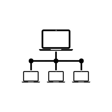 Siyah Bilgisayar ağ simgesi beyaz arkaplanda izole edildi. Laptop ağı. İnternet bağlantısı. Vektör İllüstrasyonu