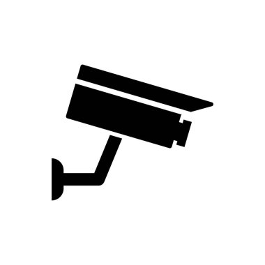 Siyah güvenlik kamerası simgesi beyaz arkaplanda izole edildi. Vektör İllüstrasyonu