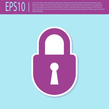 Retro mor Kilit simgesi turkuaz arka plan üzerinde izole. Asma kilit işareti. Güvenlik, güvenlik, koruma, gizlilik kavramı. Vektör İllüstrasyonu