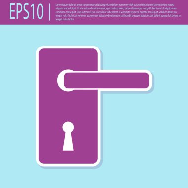 Retro mor Kapı kolu simgesi turkuaz arka plan üzerinde izole. Kapı kilidi tabelası. Vektör İllüstrasyonu