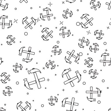 Siyah İki çapraz çekiç simgesi beyaz arka plan üzerinde dikişsiz desen izole. Onarım aracı. Vektör İllüstrasyonu