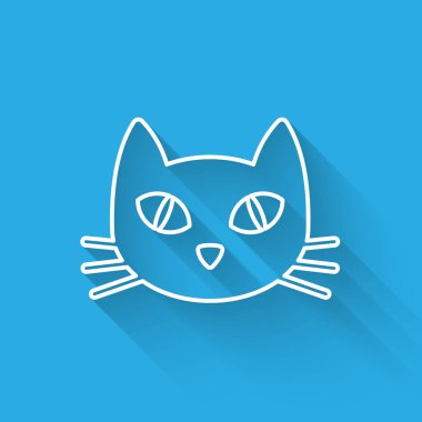 Uzun gölgeile yalıtılmış Beyaz Kedi çizgi simgesi. Vektör İllüstrasyonu
