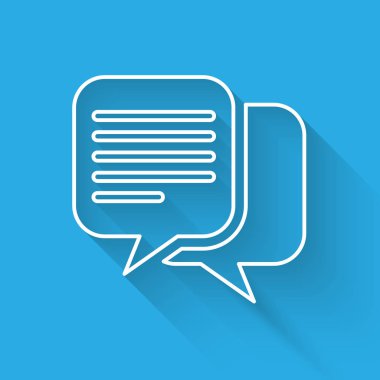 Beyaz Sohbet simgesi uzun gölge ile izole. Konuşma kabarcıkları sembolü. Vektör İllüstrasyonu